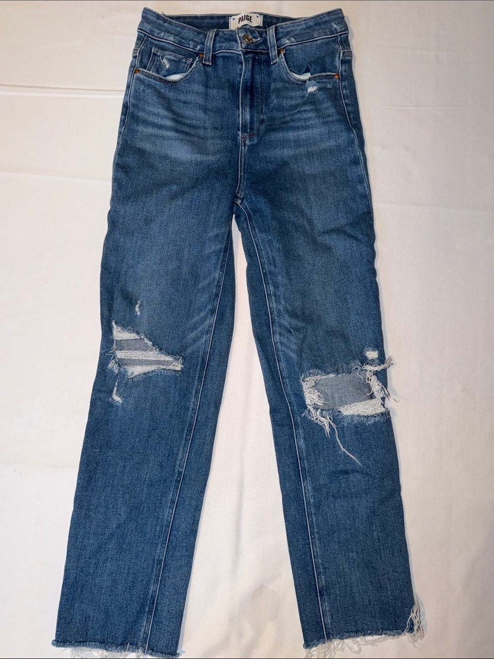 Paige Women's Stella Crop High Waist Distressed Frayed Hem Jeans Size 26
